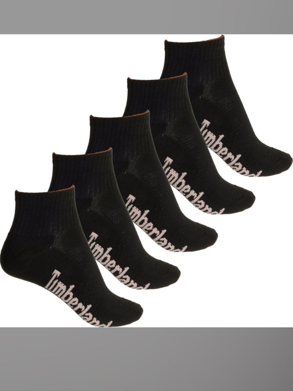 Timberland Black Statement Logo Quarter Crew Cushioned Cotton Blend Socks 5 pack